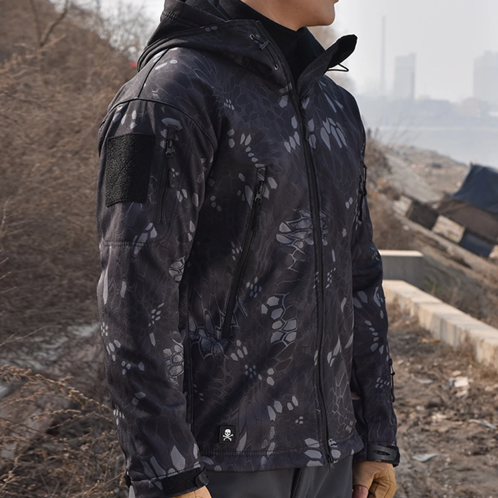Winter Autumn Men Thick Zipper Windbreaker Camouflage Windproof Hood Jacket Plush Lining Long Sleeve Coat Male Casual Outwear | Мужская