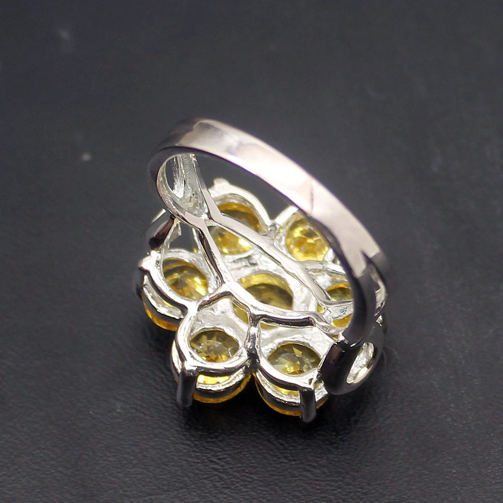 Glowing Sunshine MultiStone Yellow Citrine 925 Sterling Silver Charms Band Ring Size 9 H296 | Украшения и аксессуары