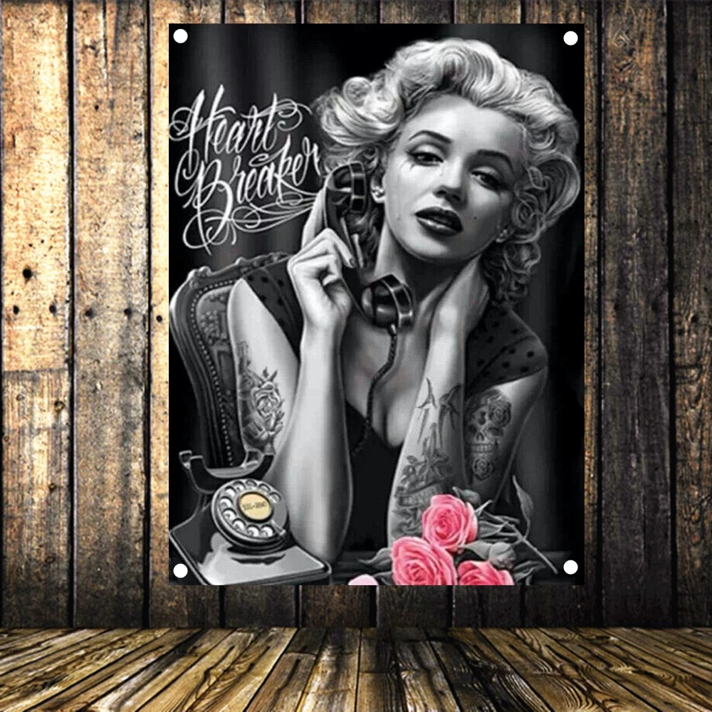 

Marilyn Monroe TATTOO Poster Wall Art High Quality Canvas Painting Flag Banner Tapestry Wall Hanging Mural Stickers Home Decor 5