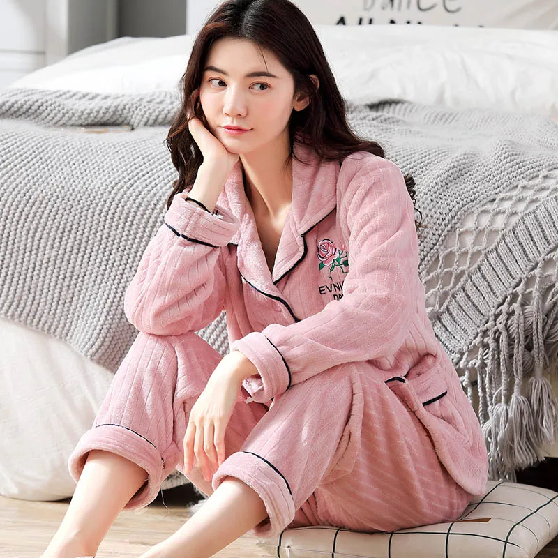 Розовая домашняя одежда с цветочной вышивкой женская пижама комплект пуговицами
