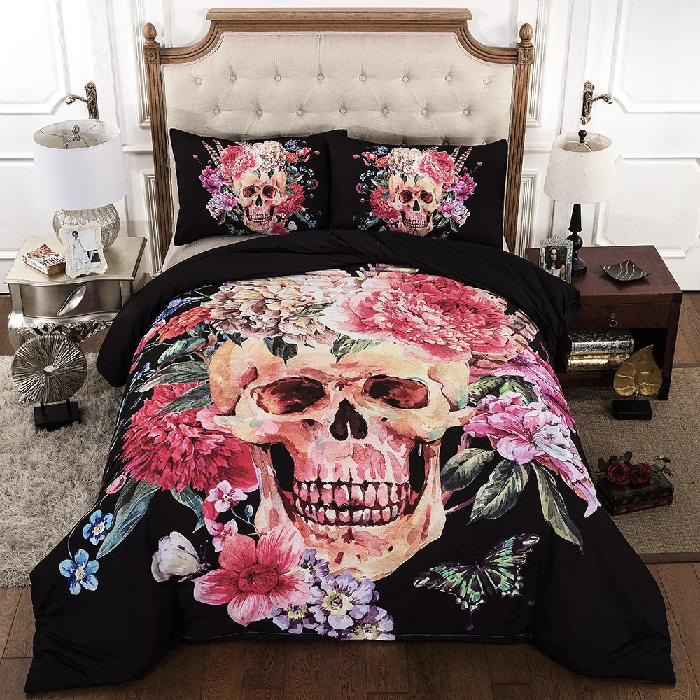 Горячий стиль 3D цифровая печать черепа 100% полиэстер постельное белье 1