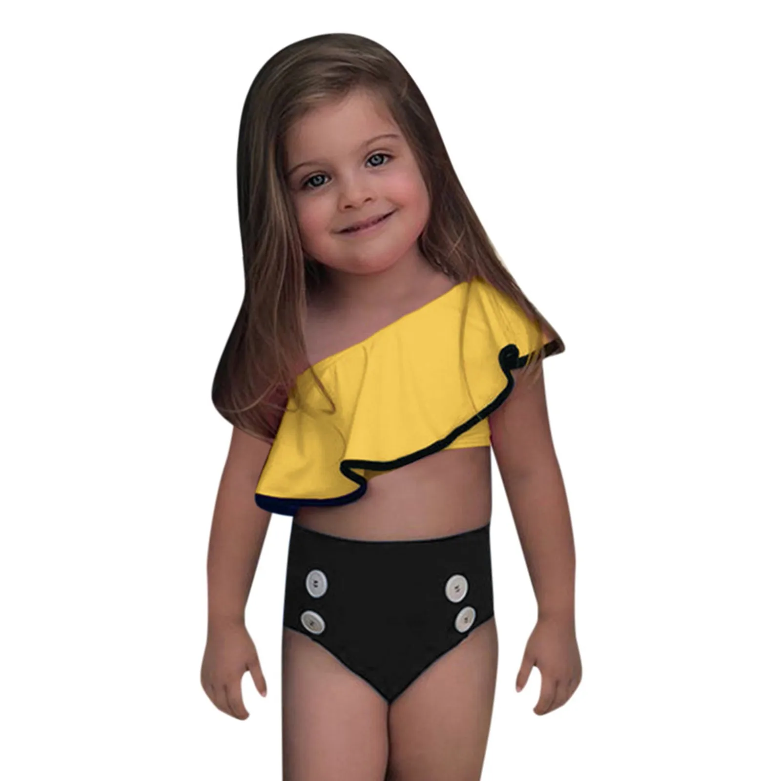 

Children's Switmsuit The New Grils Solid Print Ruffles Swimwear Swimsuit Bikini Outfits Swimsuit Girls Summer KZ Bebek Mayo New