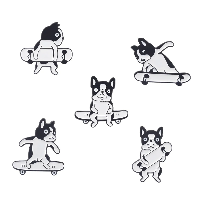 

Playing Skateboard Animals Enamel Pins Funny Dog Badges For Kids Custom Clothes Button Lapel Pins Women Brooch Jewelry Gift