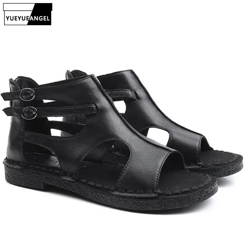 Женские удобные босоножки ручной работы из натуральной кожи на плоской подошве