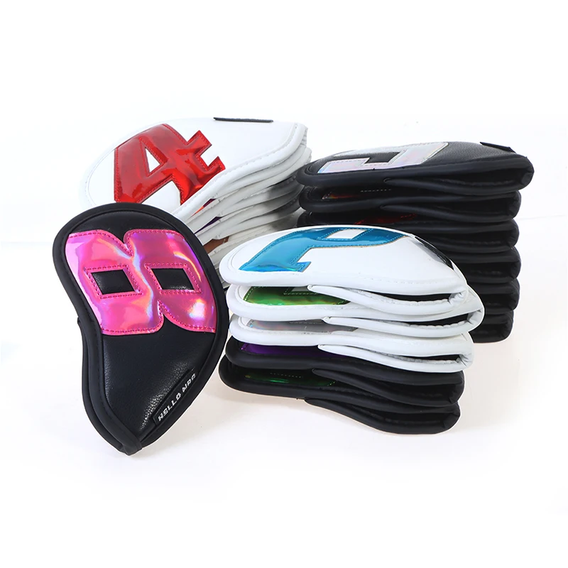 

9PCS Golf Iron Covers Headcovers Long Neck PU Leather Golf Accessories