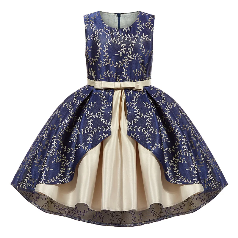 Платья для девочек с цветочным рисунком HT042 элегантное темно-синее детское