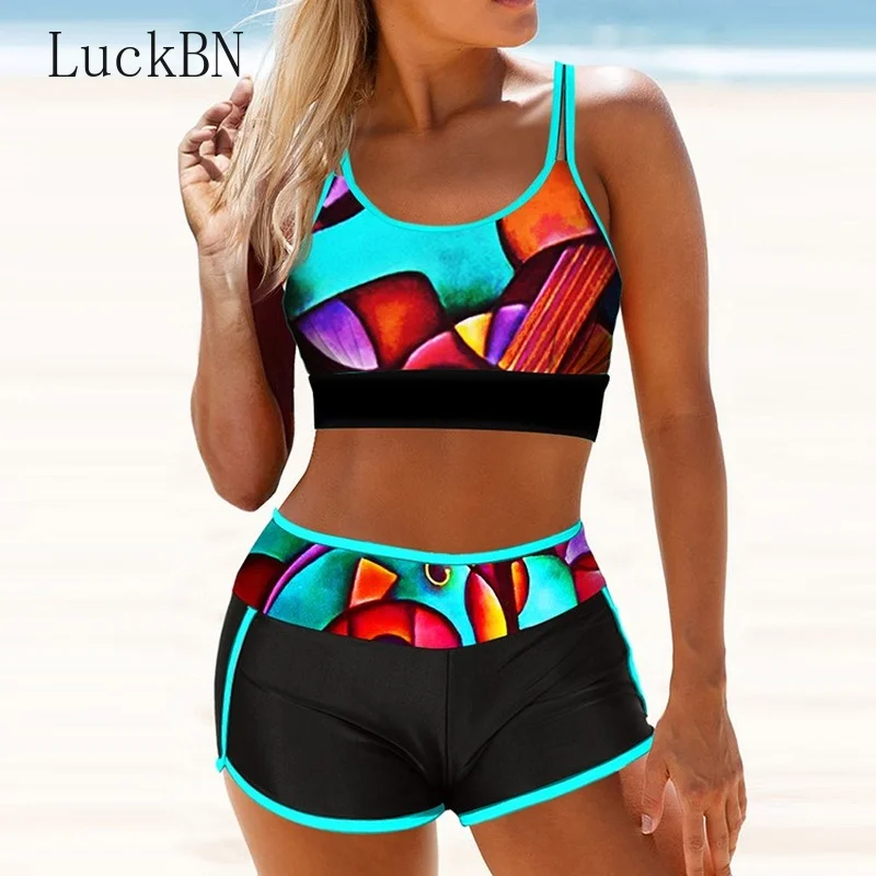 

2021 Plus Size Bikinis Geometric Print Women's Swimsuit Sexy High Waist Bikini Set Summer Vest Swimwear Biquini Beachwear 2XL