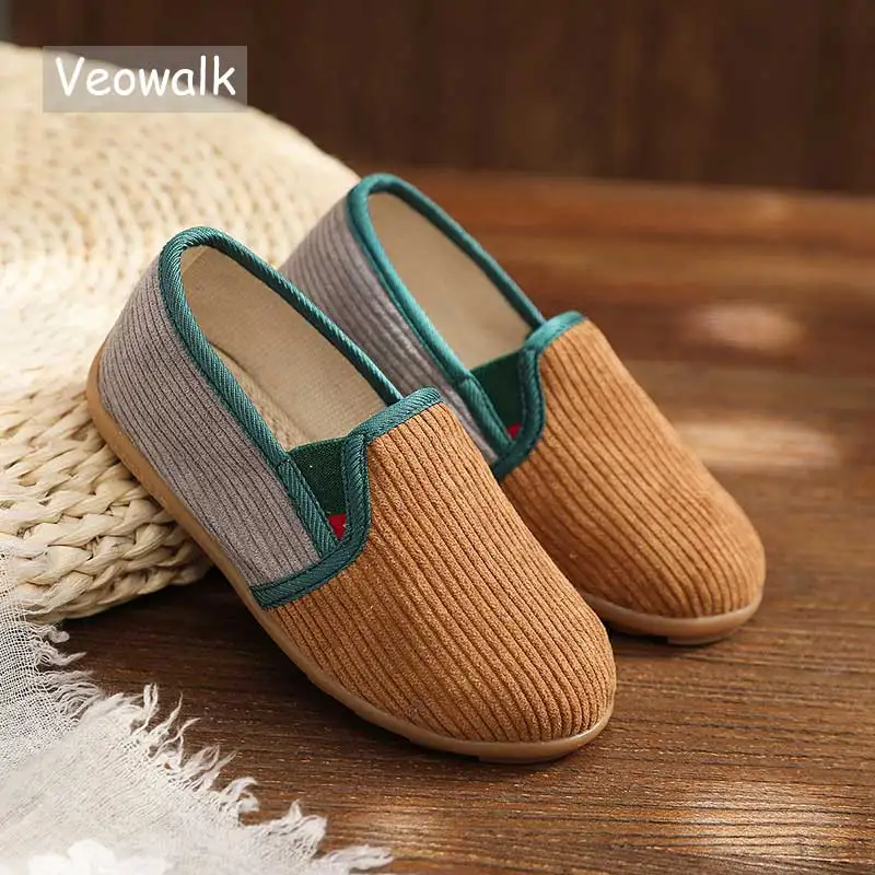 

Veowalk/От 2 до 15 лет для мальчиков, вельветовые ткани обувь на плоской подошве без застежки; Мягкая удобная женская обувь с нескользящей подошв...