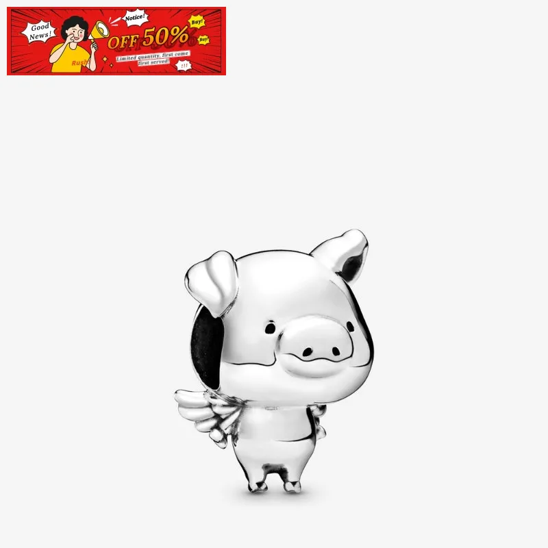 Серебряные бусины 925 пробы Летающие Свиньи очаровательный подрходит к