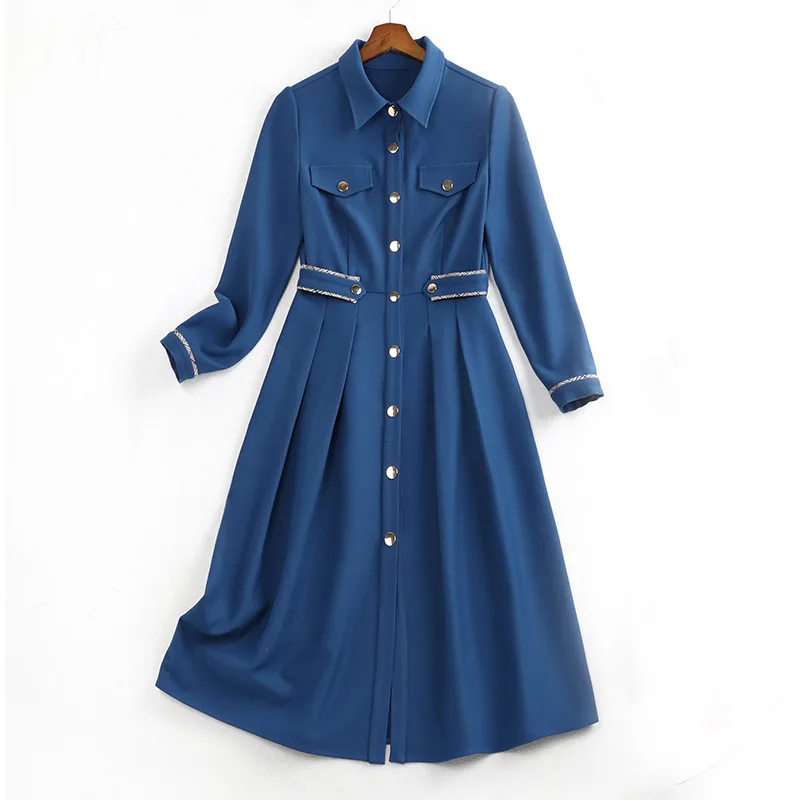 

XL to 5XL New Arrival Plus Size Long Sleeve Graceful Nice Looking Single Breasted Chiffon Shirt Dress for Woman 2022 Summer