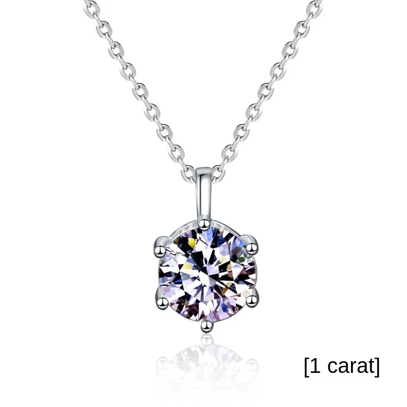 

S925 Sterling Silver mosang Diamond Pendant clavicle Necklace women's Japanese and Korean simple six claw jewelry mother's Day