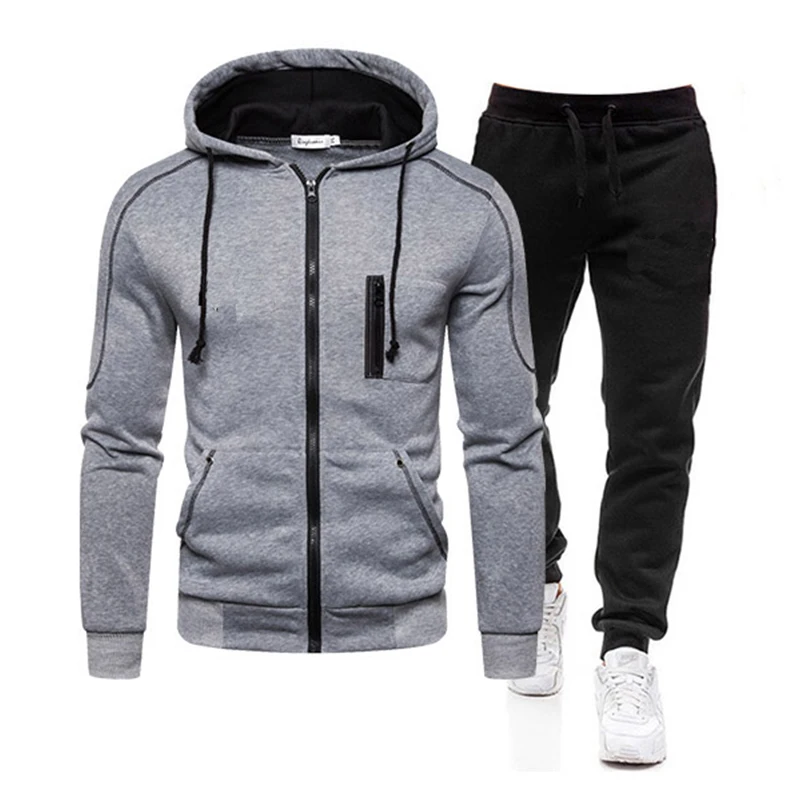 

2 Pieces Sets Tracksuit Men Autumn Zipper Hoodie Sweatshirt+pants Solid Sporting Fitness Hooded Outerwear Jacket Joggers Suit