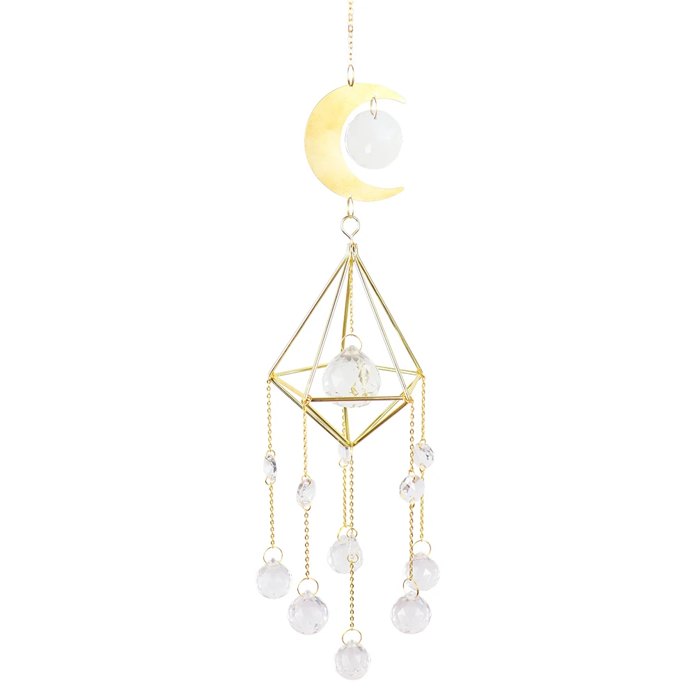 Hanging Prism Home Garden Car Decor Diamond Metal Wind Chime Pointed Bead Flower Frame Moon Crystal Jewelry | Дом и сад