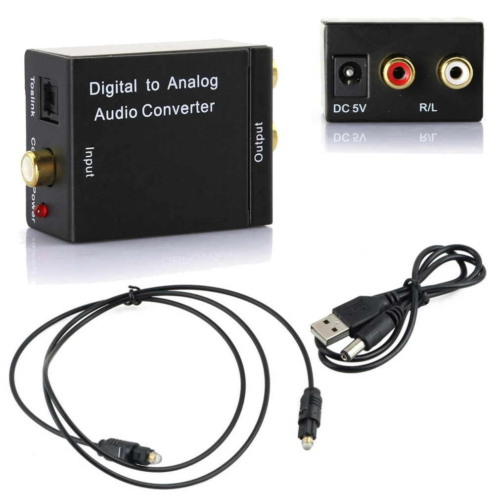 

Digital to Analog Audio Converter Optical Fiber DAC Toslink Coaxial Signal to Amplifier RCA R/L Decoder Adapter SPDIF to L/R RCA