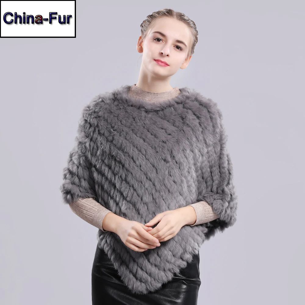 Лидер продаж пончо из натурального кроличьего меха шаль шарф вязаный эластичный