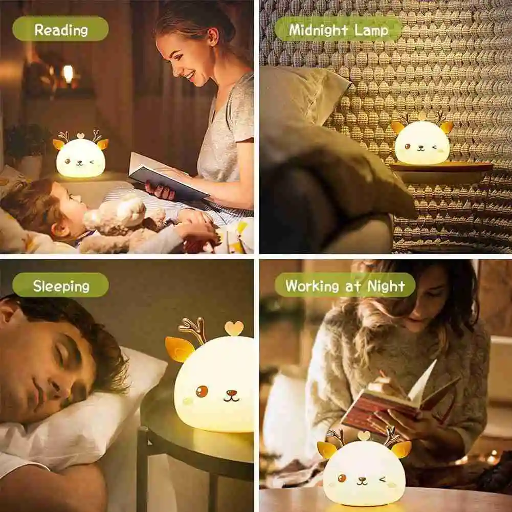 

Rechargable RGB LED Night Light Children Silicone Deer Bulb Portable USB Bed Light Home Decor Kids Desktop Sleeping Light