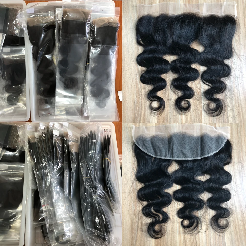 Малазийские волнистые предварительно выщипанные фронтальные волосы на сетке 16-24