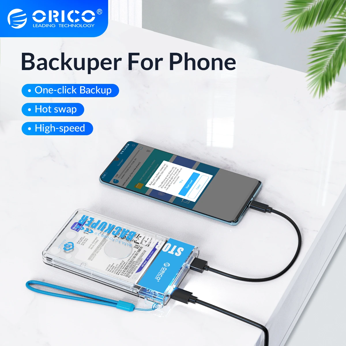  ORICO Backuper Резервное копирование для телефона Sup порт 4 ТБ Емкость 5 Гбит/с SATA к USB C порт одно касание Резервное копирование/удаление для пу…