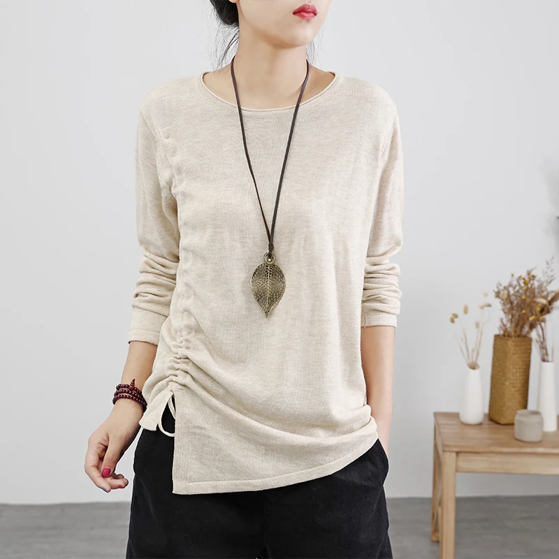 Женские хлопковые топы 2019 осень весна трикотажные футболки Draw String тонкие