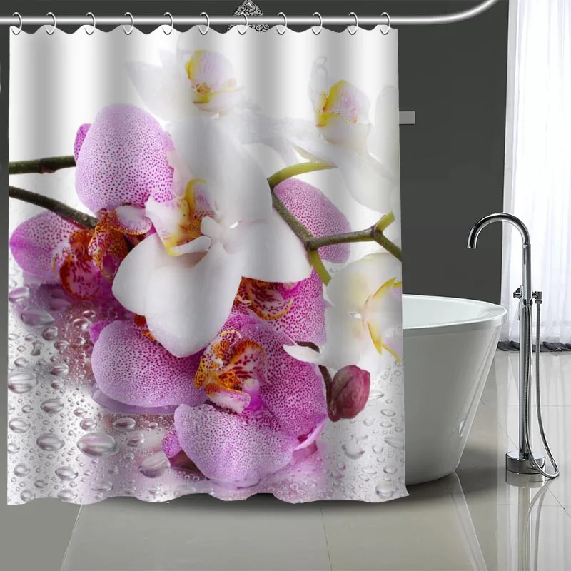 

Hot Sale Orchid Custom Pattern Polyester Bath curtain Waterproof Shower Curtains DIY Bath Screen Printed Curtain for Bathroom