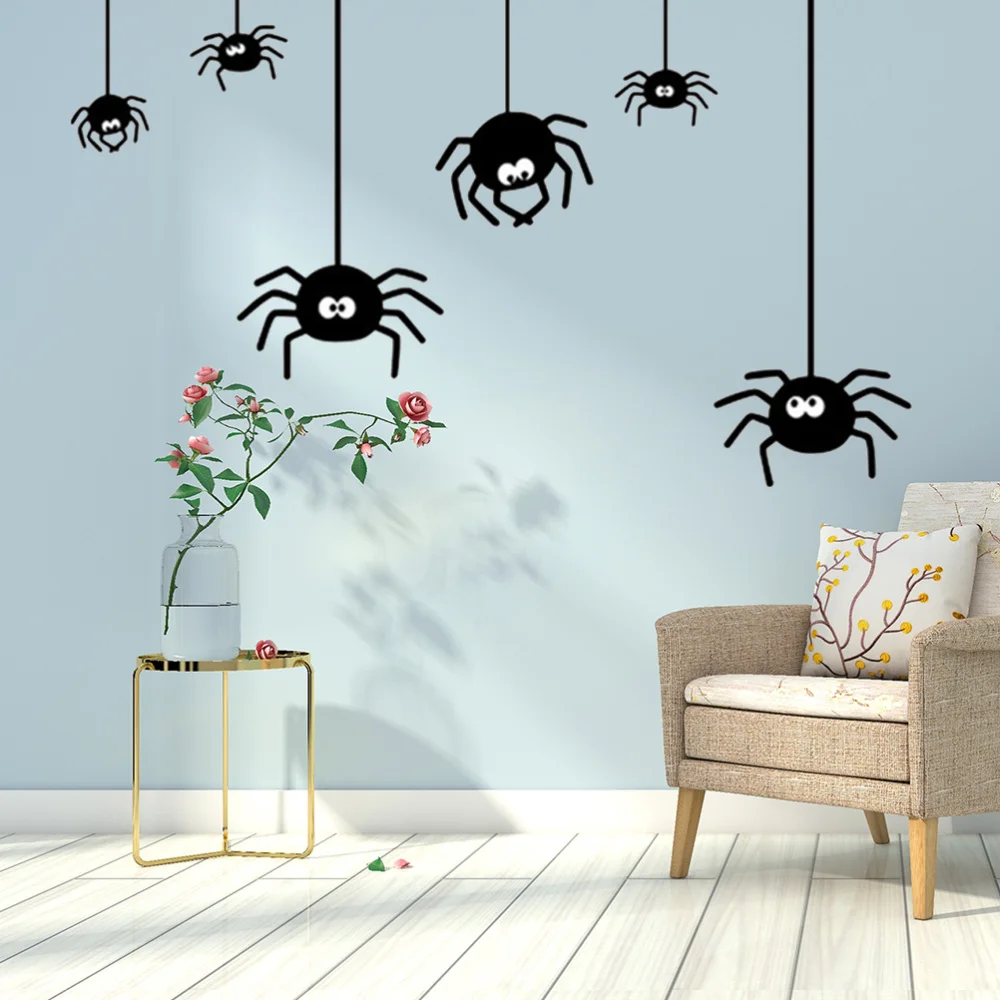 

5PCS Removable Window Stickers Black Spider Shape Wall Sticker Window Glass Background Decoration Accessories for Bedr