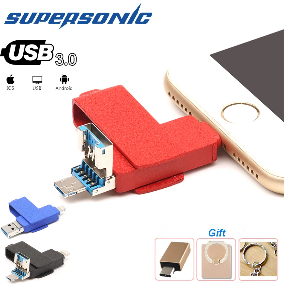 

Supersonic 3 in 1 Metal frost mobile USB Flash Drive 128GB 32GB 64GB pendrive usb3.0 iphone/ipad/Lightning/PC/OTG memory stick