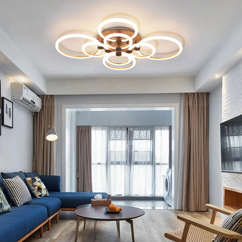 

Modern solid wood acrylic living room ceiling lights new Chinese creative restaurant ring personalized wooden lamp