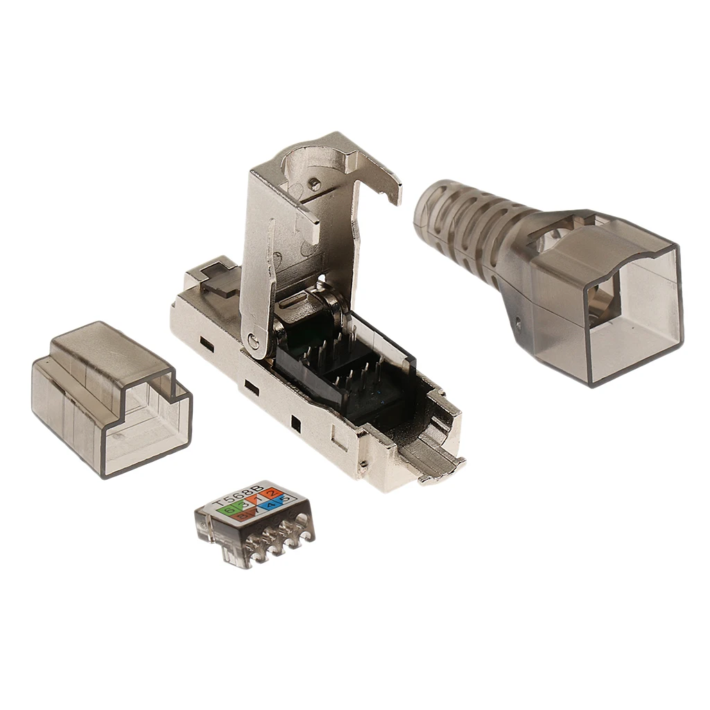 

CAT6A RJ45 Termination Plug Network Connector Modular Plugs Shielded Connectors Ethernet Cable Adapter Metal Shielded Shell