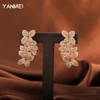 popular best selling giant flower luxury stud earrings for women elegant shiny exquisite full diamond wedding banquet jewelry