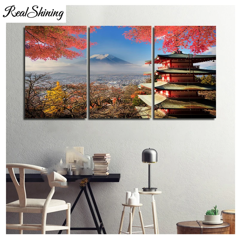 Full 5D Diy Diamond Painting Cross Stitch Fuji Japanese Temple In Autumn 3D Embroidery square Round Rhinestone FS6860 | Дом и сад