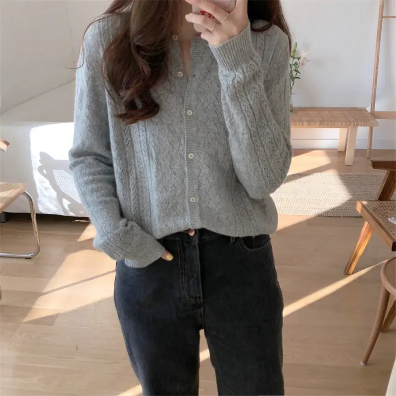 

Cashmere Elegant 2020 Knitted Women Casual All-Match High Quality Cardigans Korean Vintage Retro Chic Loose Sweater Knitwear