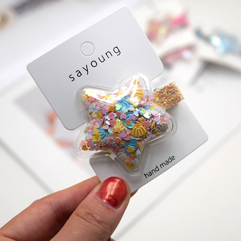 Модная маленькая звезда блесток зажим утиный клюв Новые Девушки Сердце/звезда