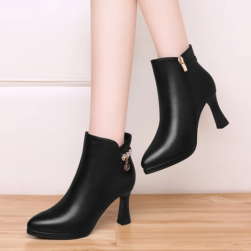 

High-heeled Modern boots women's boots autumn winter 2021 new Thin Heels Short boots pointed soft leather ankle boots platform