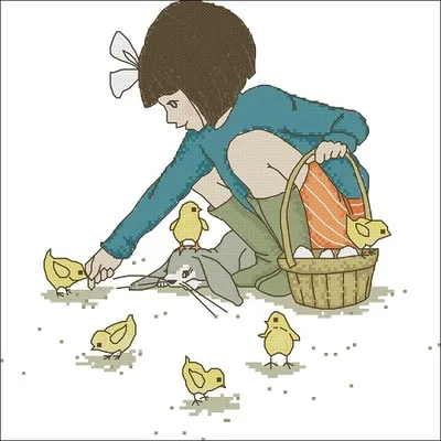 Набор для вышивки крестиком YIXIAO хлопковый с журналом корм девочек цыплят | Дом и