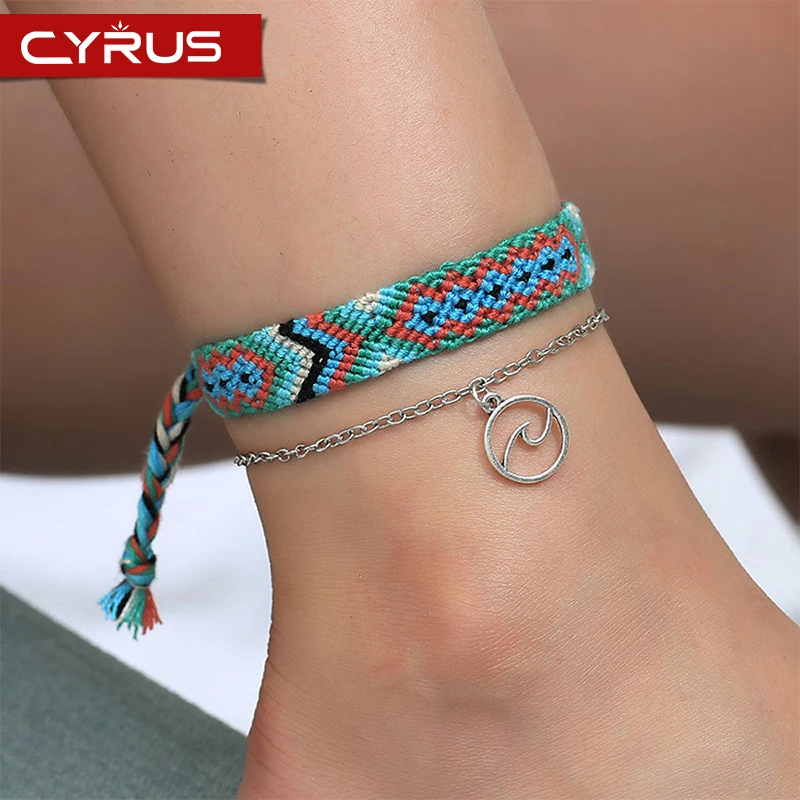 Женский этнический Плетеный ножной шнур браслет ручной работы комплект из 2