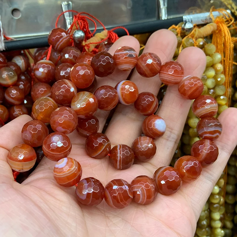 

6-12mm Natural Red Agates Stone Beads 15'' Round Faceted DIY Loose Beads For Jewelry Making Women Men Beads Bracelets Necklace