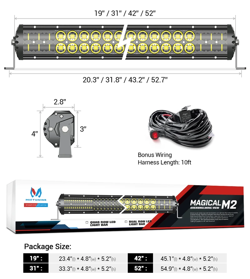 MICTUNING Magical M2 двухрядный 42 ''Высокая мощность для бездорожья вождения светодиодный рабочий светильник с жгутом проводов для внедорожников ATV автомобильные аксессуары