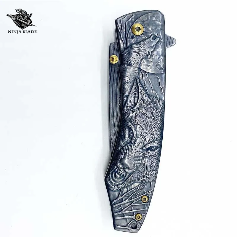 Одиночный волк карманный нож скульптура животного ручка Jackknife острые лезвия