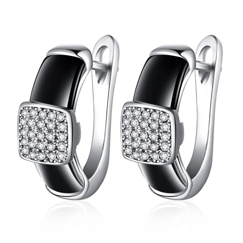 silver black MAIKALE, классические простые серьги-гвоздики, квадратные медные и керамические серьги с кубическим цирконием, позолоченные серебряные серьги для женщин, подарок - Окраска металла: silver black