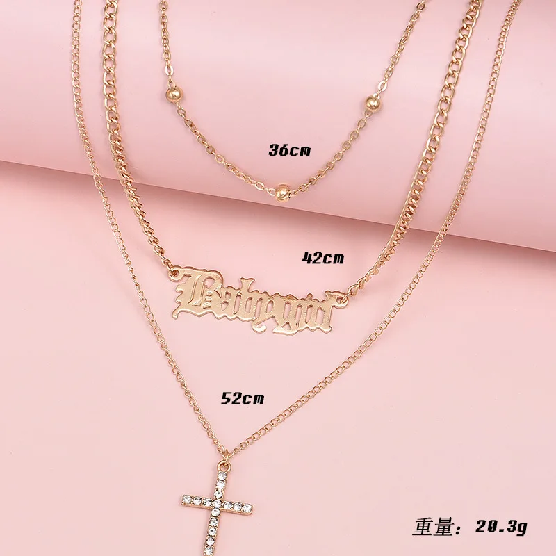 

European and American fashion street style necklace female multi-layer cross English letter pendant necklace set