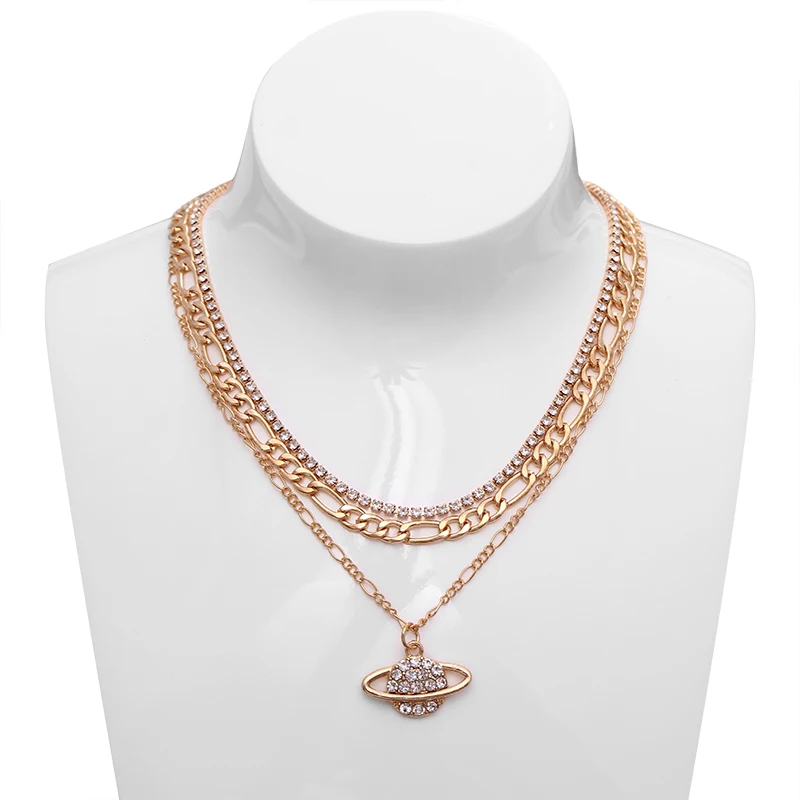 

Fashion Planet Pendant Necklace Women Multilayer Spark Chain Choker Retro Punk Creative Wedding Banquet All-Match Lucky Gift
