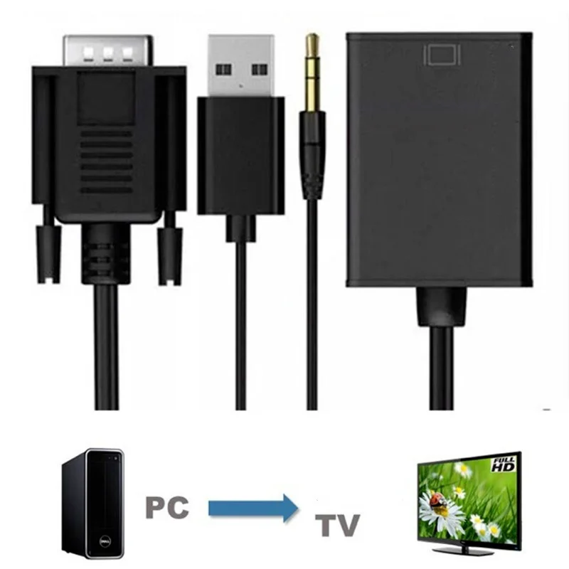 

Bkscy Vga-Hdmi-совместим с аудиокабелем 3,5 мм адаптер Vga-Hd для ПК проектора Ps4 ноутбука HDTV Видео Аудио конвертер