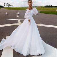 2021 organza wedding dresses sexy puff sleeves a line bride dress princess wedding gowns plus size robe de mariee
