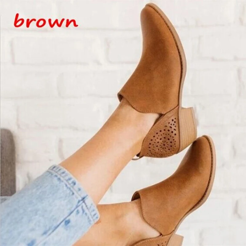 

2020 Fashion Autumn Women Ankle Boots Square Heel Slip On Women Female High Heels Single Shoes Pointed Toe Casual Ladies Shoes
