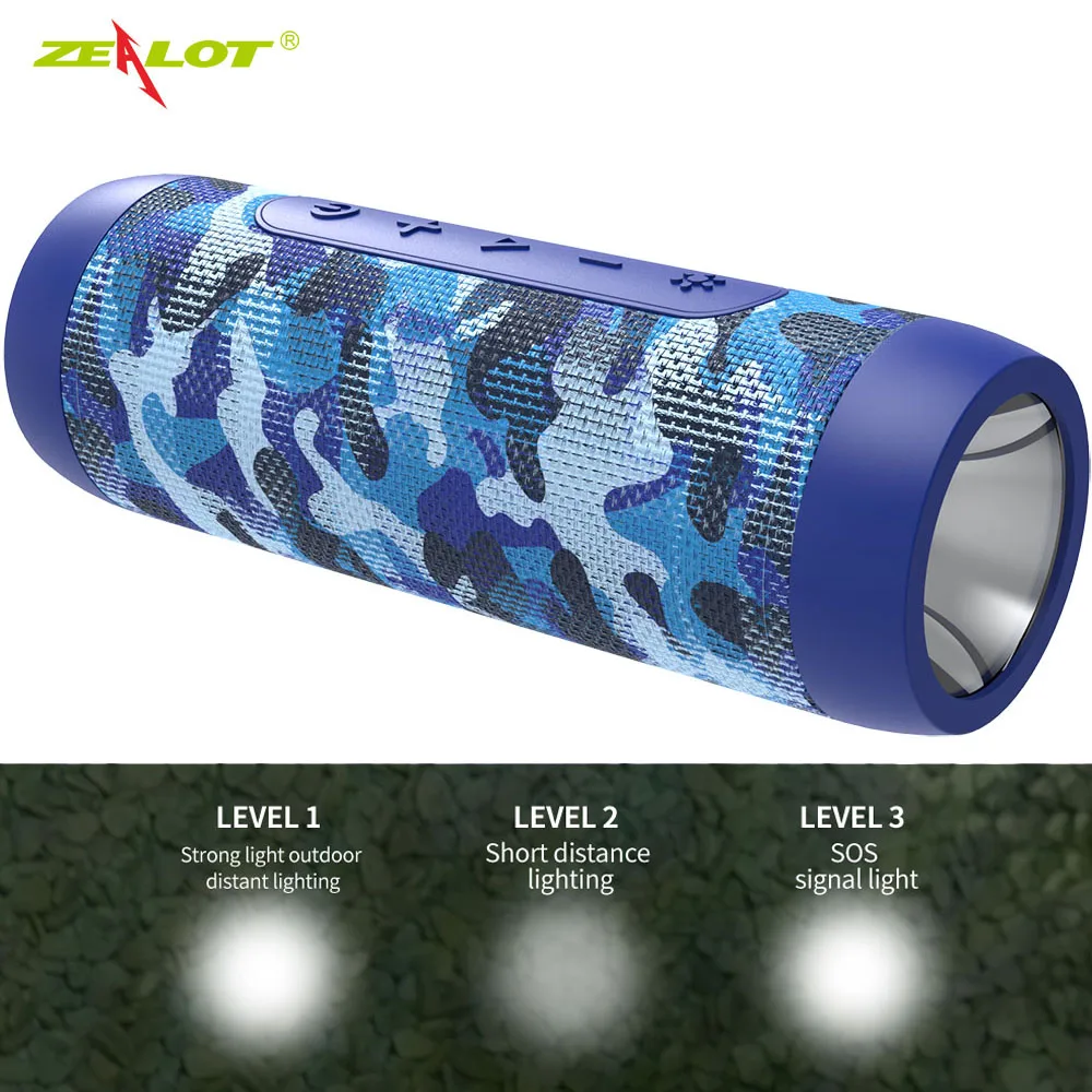 Zealot S22 портативный беспроводной динамик Bluetooth музыкальный динамик с fm-радио открытый светодиодный светильник динамик TF карта USB с внешним аккумулятором