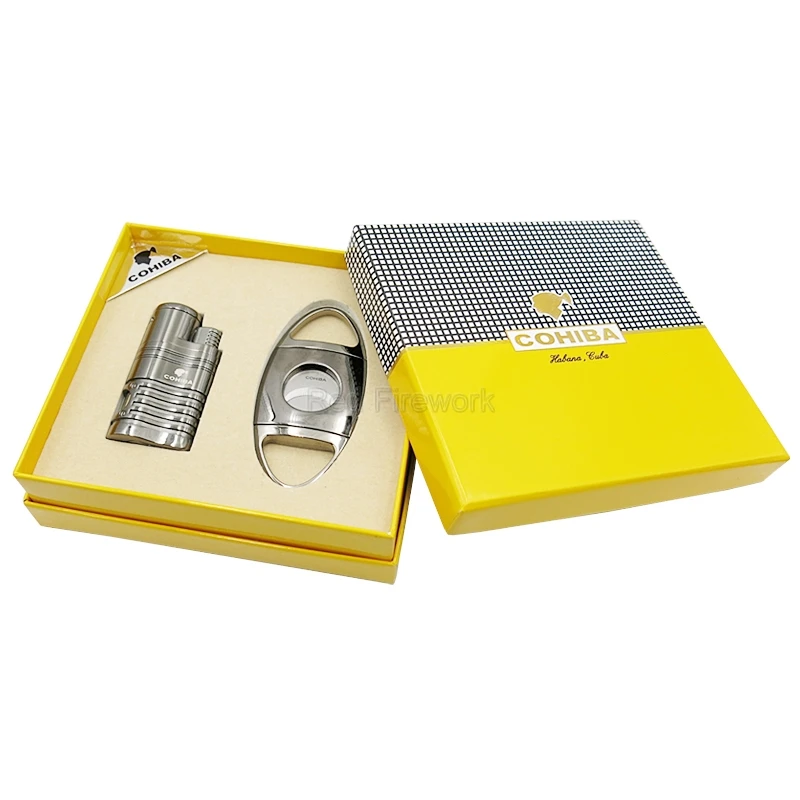 Cohiba зажигалка с защитой от ветра резак 4 факел пламени с набор пробойников черный хром многоразового сигарета зажигалки