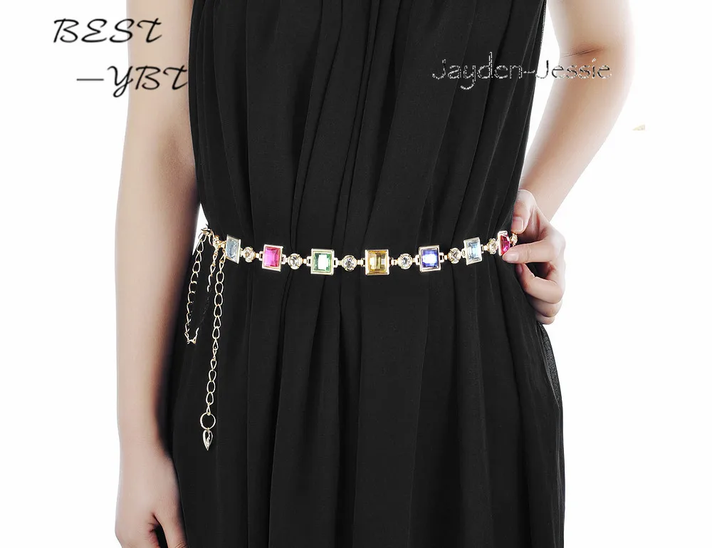 Пятнистый стеклянный квадратный алмаз Дамский модный ремень Пояс цепочка для