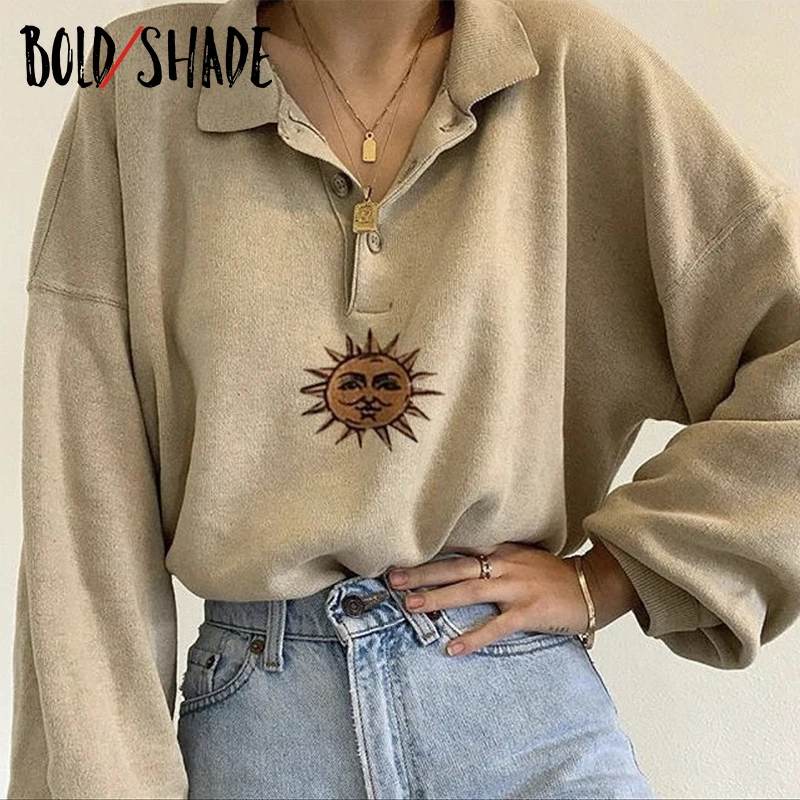 Bold окрашенный винтажный 90s Мода Инди эстетическое Кофты с отложным воротником и