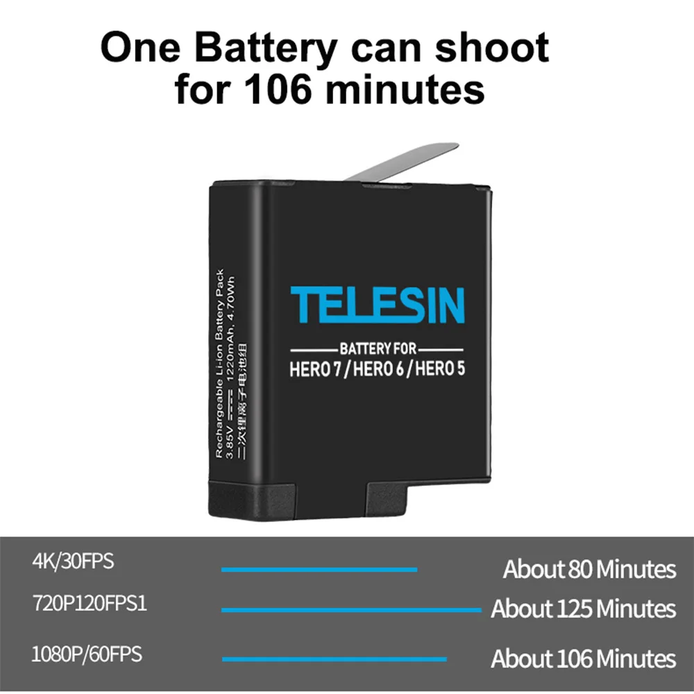 3 стороннее зарядное устройство Telesin аккумулятора Lion кабель USB C для Gopro hero 5 6 7 2018
