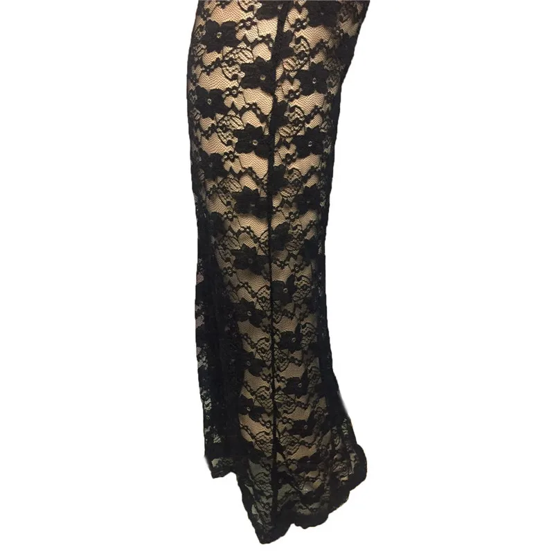 

Plus Size Black Lace Bodycon Playsuit Sleeveless See Through Skinny Jumpsuit Clubwear Party Rompers Womens Long Bodysuit